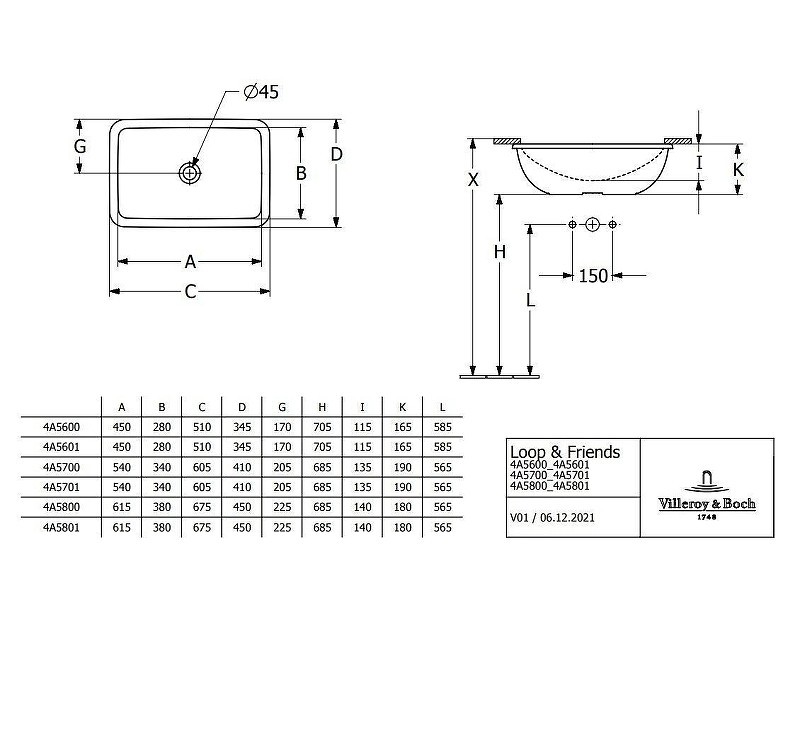 Раковина Villeroy&Boch Oberon 2.0 180x80 UBQ181OBR2DV-01 цвет Альпийский белый