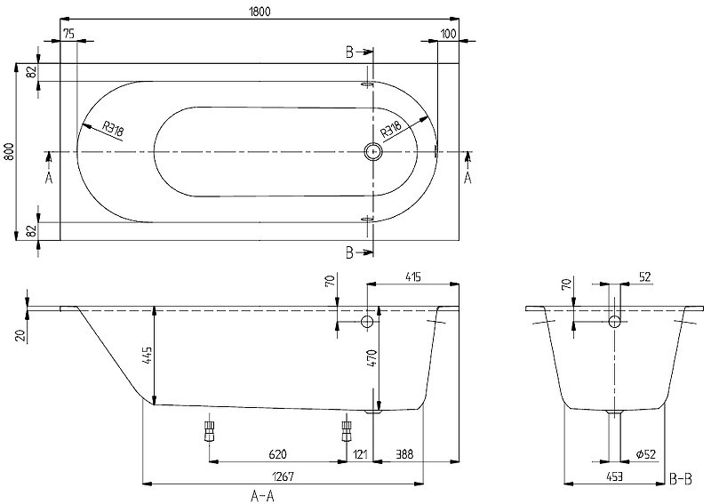 Квариловая ванна Villeroy&Boch Oberon 180x80 UBQ180OBE2V-01 без гидромассажа