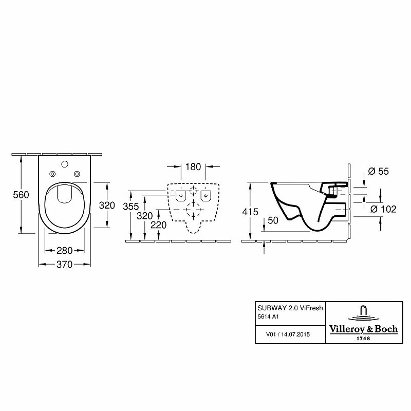 Унитаз Villeroy&Boch Subway 2.0 5614A101 подвесной без сиденья