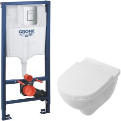 Комплект унитаза Villeroy&amp;Boch O Novo 5660H101 с инсталляцией Grohe Rapid SL 38772001 с сиденьем Микролифт и клавишей смыва Хром