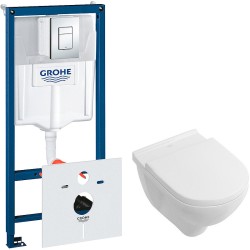 Комплект унитаза Villeroy&amp;Boch O Novo 5660H101 с инсталляцией Grohe Rapid SL 38775001 с сиденьем Микролифт и клавишей смыва Хром