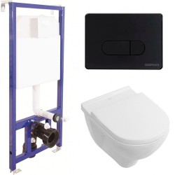 Комплект унитаза Villeroy&amp;Boch O Novo 5660H101 с инсталляцией Berges Novum D5 040235 с сиденьем Микролифт и Черной матовой клавишей смыва