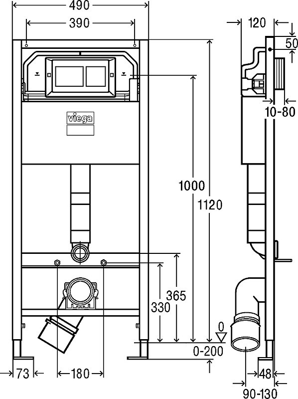Комплект унитаза Villeroy&Boch O Novo 5660H101 с инсталляцией Viega Prevista Dry 8524.14 792596 с сиденьем Микролифт и клавишей смыва Хром