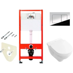 Комплект унитаза Villeroy&amp;Boch O Novo 5660H101 с инсталляцией Tece Profil 9400412 с сиденьем Микролифт и клавишей смыва Хром глянцевый