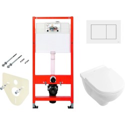 Комплект унитаза Villeroy&amp;Boch O Novo 5660H101 с инсталляцией Tece Base 9400413 с сиденьем Микролифт и Белой клавишей смыва